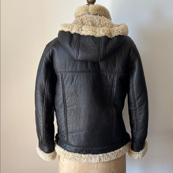 Vintage Shearling Sheepskin Leather Aviator Bomber Jacket - Picture 16 of 17
